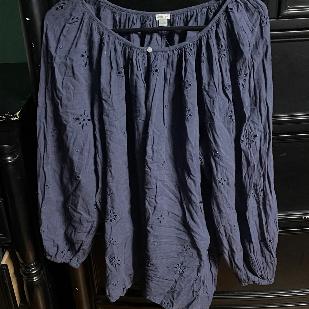 aerie Navy Eyelet Peasant Tunic